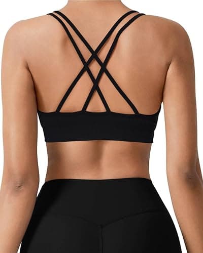 VEQING Seamless V-Neck Women Sports Bras, Padded Cross Back Wireless Low Impact Workout Yoga Bras for Small Chests, 3 Pack thumbnail 3