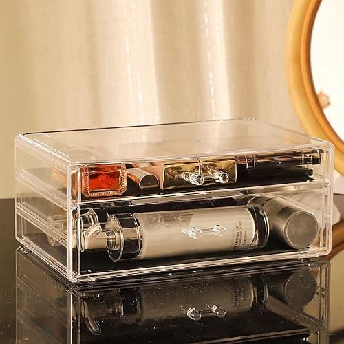 Cq acrylic 4 Pack Clear Make Up Organizers for Vanity,Stackable 7 Drawers Make Up Organizer,Cute Desk Organizer for Vanity Jewelry,Hair Clip,Beauty,Skincare Product Dresser Acrylic Drawer Organizer - 7 Drawers - clear thumbnail 5