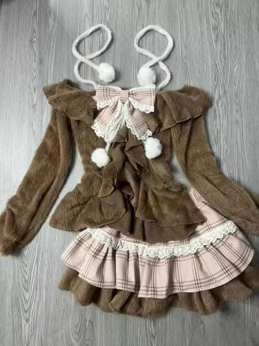 Xojbzoo Women's Y2K Kawaii 2-Piece Set - Long Sleeve Bow Top & Mini Skirt Retro Emo Aesthetic Separable Outfit thumbnail 7