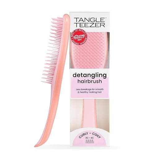 Tangle Teezer Ultimate Detangler Curly Hair Brush, Dry & Wet Hairbrush, Reduces Frizz & Breakage, for 3C to 4C Curly Hair Types, Pink Mango - Image 1