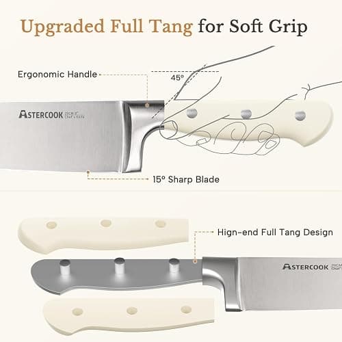 Knife Set,Astercook Kitchen Knife Set with Block 14-Piece Full Tang Stainless Steel Knives with Sharpener Dishwasher Safe and Anti-Slip Ergonomic Handle Valentine's Gift Utensils Set thumbnail 5