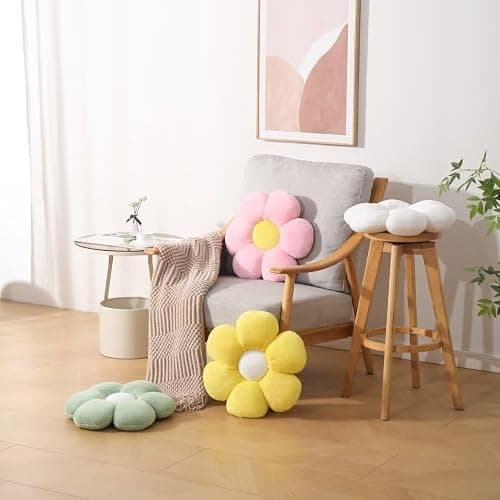 17.7 Inch Sage Green Flower Pillow – Daisy Shaped Cute Decorative Throw Pillow, Soft Floral Seating Cushion Floor Pillows for Sofa, Bed, Chair & Room Decor thumbnail 2