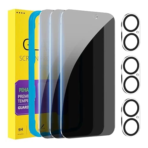PEHAEL 3+3 Pack for iPhone 16 Plus Privacy Screen Protector with Camera Lens Protector Full Coverage Anti-Spy Tempered Glass Film 9H Hardness Easy Installation Bubble Free [6.7 inch] - Image 1