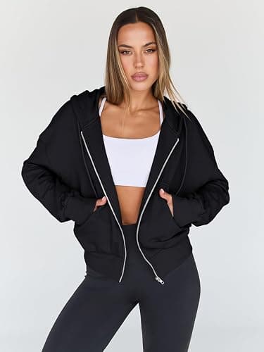 Trendy Queen Hoodies for Women Full Zip Up Cropped Sweatshirts Jackets Casual Comfy Gym Tops Fall Outfits Winter Clothes 2025 thumbnail 2