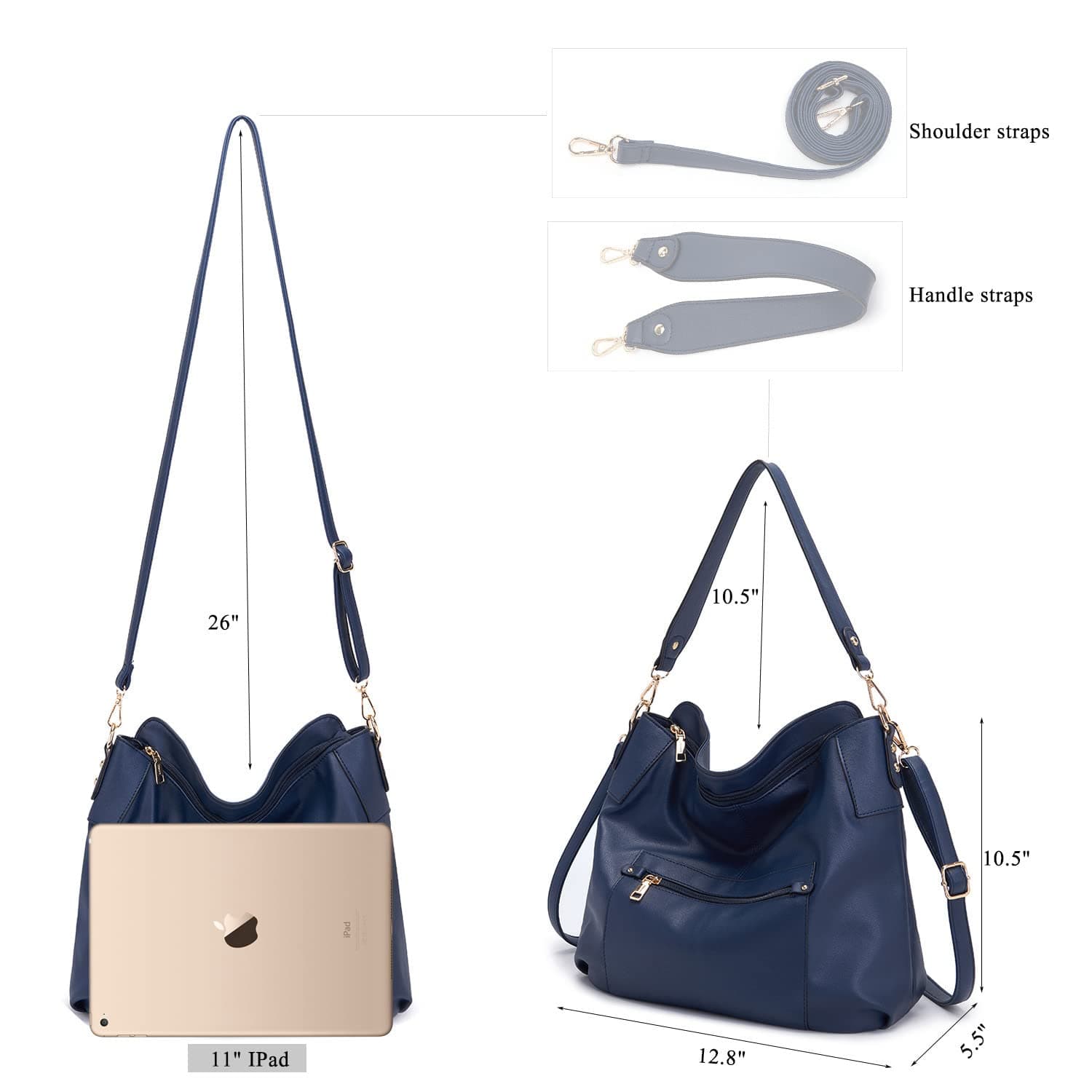 Large Crossbody Bags Ladies Shoulder Handbags Purse and Wallet Set for Women Totes Hobo Purses - 3pcs/Set Navyblue thumbnail 6