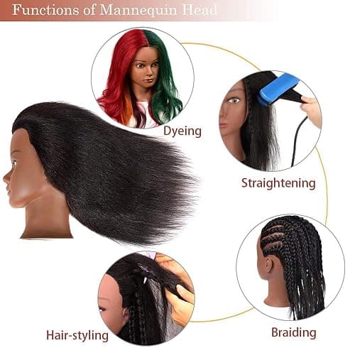 14 Inch 100% Real Hair Mannequin Head Training Head Manikin Cosmetology Doll Head for Hairdresser Practice Braiding Hair Styling with Clamp stand thumbnail 5