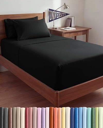 Extra Deep Twin XL Sheet Set - 4 Piece College Dorm Bed Sheets Set with Extra Deep Pockets - Ultra-Soft, Comfy & Breathable Bedding for Women, Men, Kids & Teens - Wrinkle Free & Fade Resistant - Black - Image 1