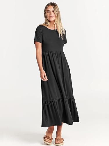 ANRABESS Womens 2025 Summer Casual Maxi Dress A line Tiered Flowy Short Sleeve Crewneck T Shirt Beach Travel Long Dresses thumbnail 3