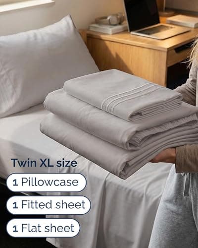 Twin XL Size 3 Piece Sheet Set - Comfy Breathable & Cooling Sheets - Hotel Luxury Bed Sheets for Women & Men - Deep Pockets, Easy-Fit, Soft & Wrinkle Free Sheets - Light Grey Oeko-Tex Bed Sheet Set thumbnail 3