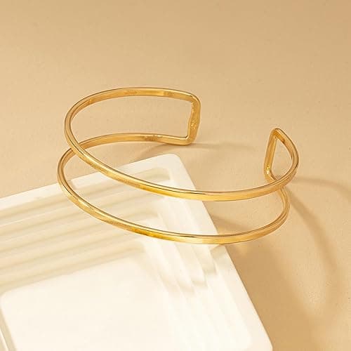 KONPJE Arm Cuff Bracelet for Women Gold Arm Cuff Upper Arm Layered Cuff Bangle Bracelet Minimalist Armband Stackable Jewelry for Summer Beach thumbnail 6