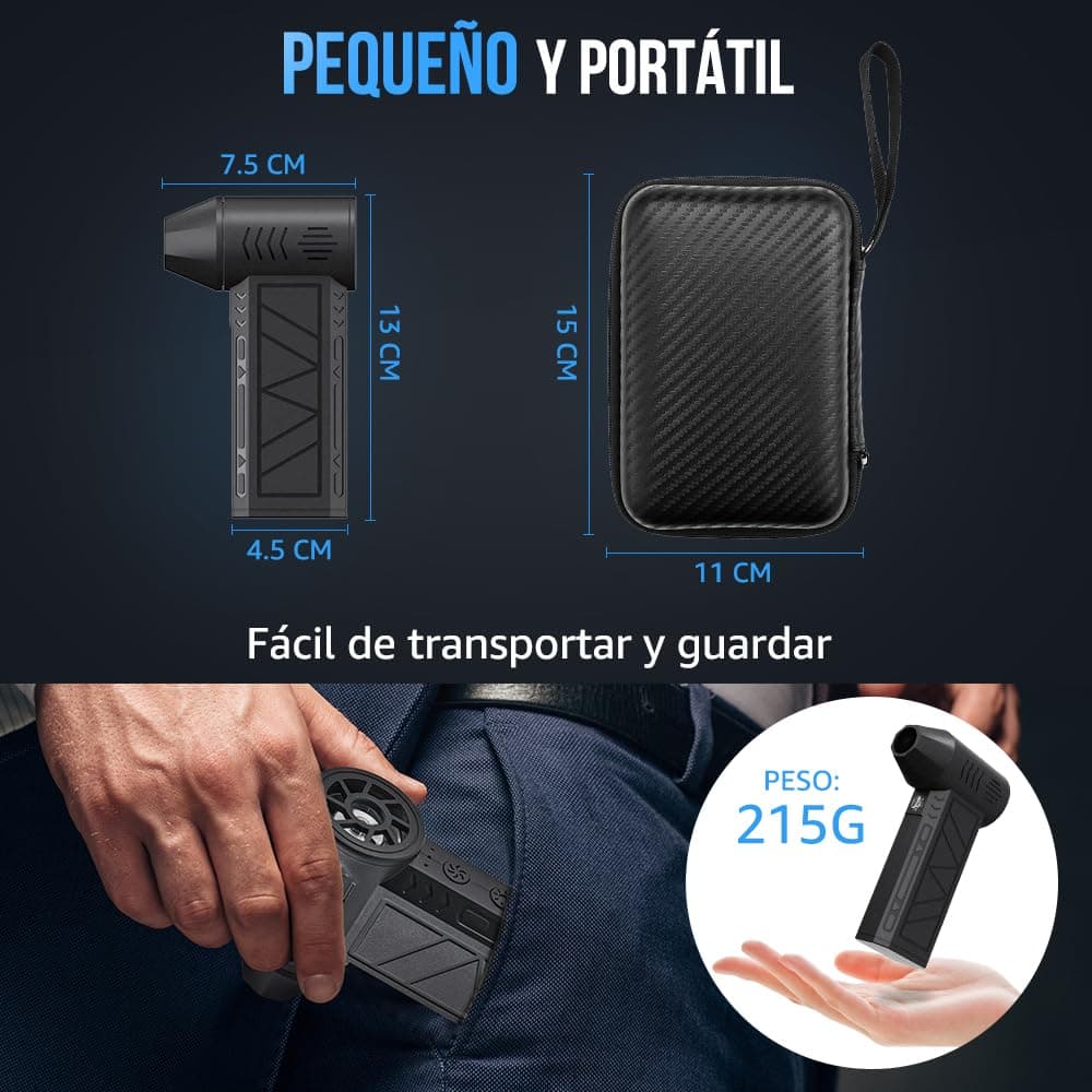 Nasjac Plumero de Aire Comprimido Eléctrico, 16 en 1 Soplador de aire Inalambrico de 130000RPM para limpiador Teclado y PC, Pistola de Aire Comprimido con Luz LED, Ventilador Turbo con 4 Velocidades thumbnail 7
