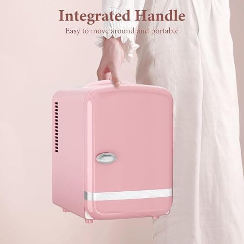 Xbeauty Retro Mini Fridge, Compact Refrigerator with 4L Capacity/6 Cans，Cooler & Warmer, Removable Shelf for Skincare, Beverages, Cosmetics, Perfect for Dorm, Bedroom, Pink thumbnail 7