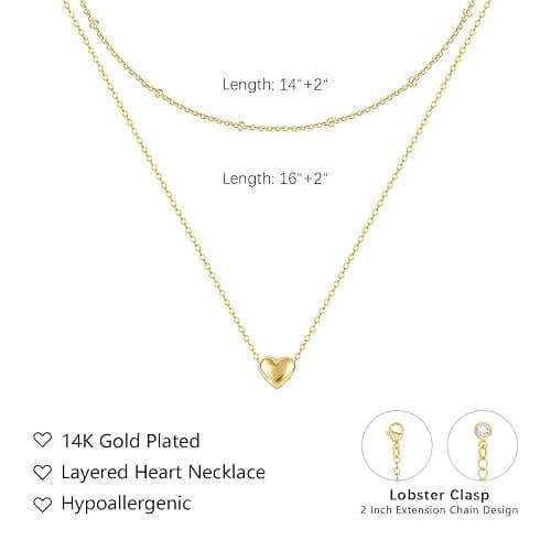 OGD Heart Necklace for Women, 14K Gold Plated Layered Tiny Puffy Heart Pendant Necklace Cute Chunky Heart Choker Necklace Simple Gold Necklace Jewelry for Women Trendy Gift thumbnail 4