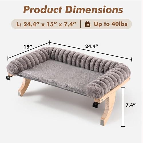 valigogo Cloud-Soft Cat Window Sill Perch with Zipper Designed Cushioned Bed, Supportive Cat Window Seat with Premium Solid Wood & Sturdy Metal Frame, Pet Hammock Bed for Large Cats (Large, Gray) thumbnail 4