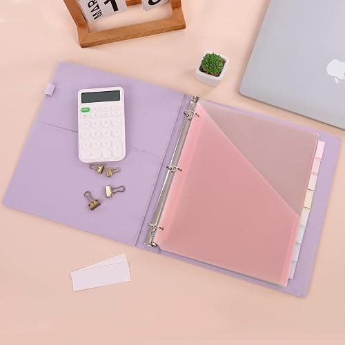 SKYDUE Pastel Binder Dividers with Tabs and Pockets - Soft Plastic Dividers for 3 Ring Binder, Includes 16 Blank Index Labels, for School & Office Organization, Pink thumbnail 2