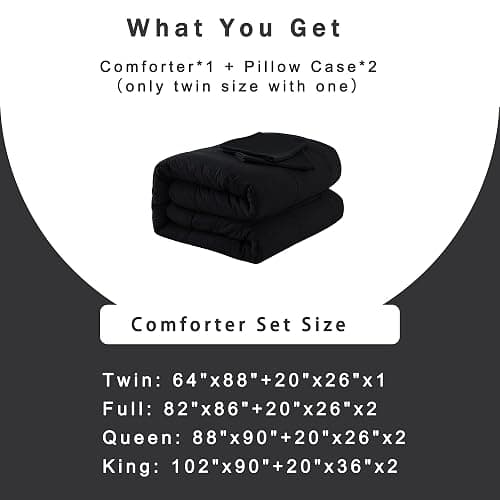 DOWNCOOL Full Size Comforter Sets -All Season Bedding Comforters with 2 Pillow Cases -3 Pieces Bed Set Down Alternative Comforter -Black Bedding Sets (82"x86") thumbnail 6