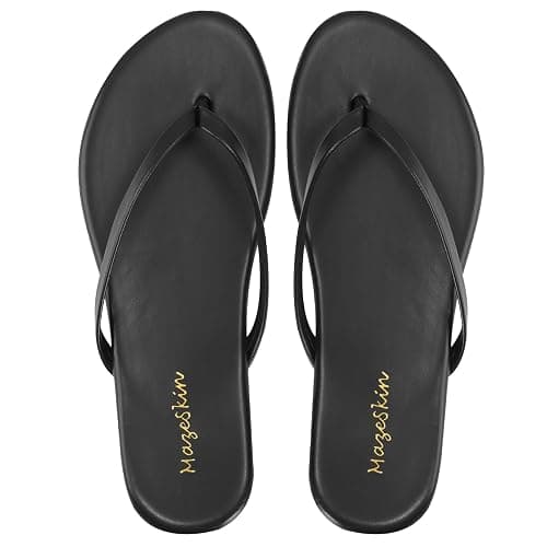 mazeskin Womens Memory Foam Flip Flops Flat Thong Sandals | Soft Vegan Leather Comfortable Cushioned Casual Dressy Beach Summer Minimalist Slim Slide Shoes Indoor Outdoor thumbnail 5