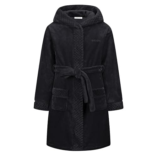 MGEOY Boys Girls Mid-Weight Plush Fleec Robe Soft and Warm Hooded Bathrobe for Kids - Image 1