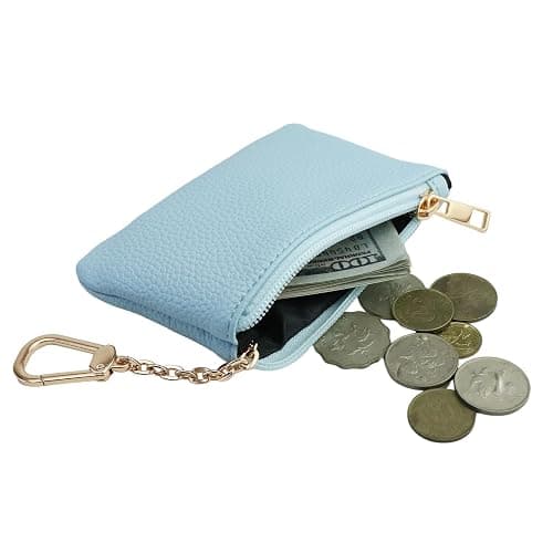 Keychain Coin Purse, Small Change Purse with Card Holder, Keychain Pouch Wallet for Women and Men (Light Blue) thumbnail 2
