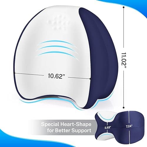 TranquilMoments Knee Pillow for Side Sleepers, Leg Pillow with Cooling Cover, Memory Foam Leg Pillow for Side Sleeping, Heart-Shape Cushion for Hip, Back & Sciatica Pain Relief, Blue thumbnail 7