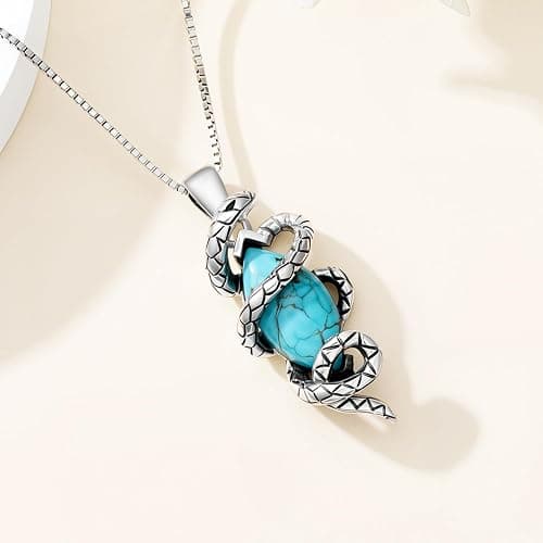 DOLIOX Genuine Turquoise Snake Necklace for Women, Sterling Silver Vintage Native American Western Jewelry Birthdays Gift thumbnail 3