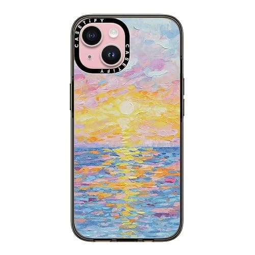 CASETiFY Compact iPhone 15 Case [4 ft. 2X Military Grade Drop Protection/Slim/Lightweight] - Frosted Sunset - Clear Black - Image 1
