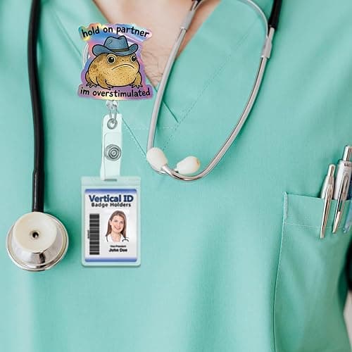 Funny Badge Reel, Cute Cowboy Frog ID Badge Reels Retractable Holder Glitter with Alligator Clip for Pediatric Decorative Nurse Nursing Office Worker Student Teacher Mental Health Doctor thumbnail 4