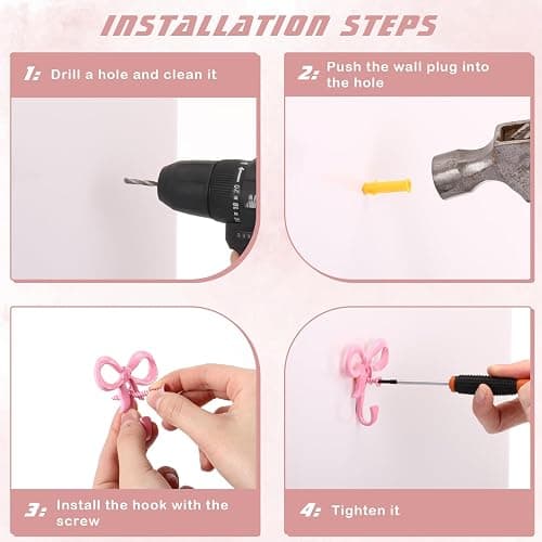 Otoolling 2 Pack Small Pink Bow Wall Hooks Valentine's Day Bow Knot Hooks for Wall 2.36'' Cute Decorative Coat Holder Metal Bowknot Door Hanger for Hats Bags Tie Bath Towels Coats thumbnail 3