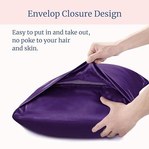 BEDELITE Satin Pillowcase for Hair and Skin, Super Soft and Cooling Similar to Silk Pillow Cases 2 Pack with Envelope Closure, Gift for Women Men(20"x30" Queen Size, Plum Purple) thumbnail 6