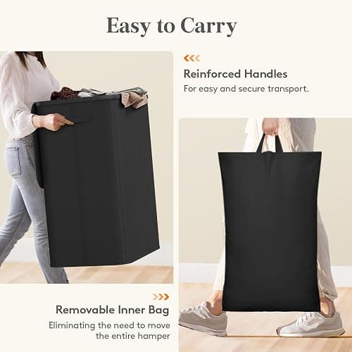 Lifewit 185L 3 Section Laundry Hamper with Lid, Laundry Basket, Black | Large Foldable Laundry Sorter with 3 Removable Bags, Tall Clothes Hamper for Bedroom and Bathroom thumbnail 7
