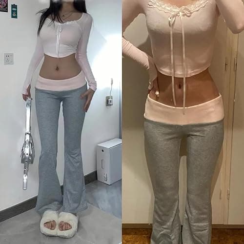 Coquette Cute Flare Bell Bottom Y2k Pants for Women thumbnail 3