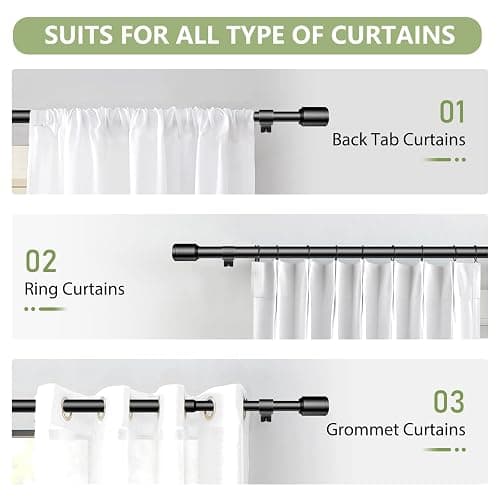5/8” Diameter Curtain Rods 30-90 Inch, for 30-84 Inch Windows, Adjustable Splicing Black Curtain Rods for Windows with Brackets, Window Rod Long Small Curtains Rod thumbnail 7