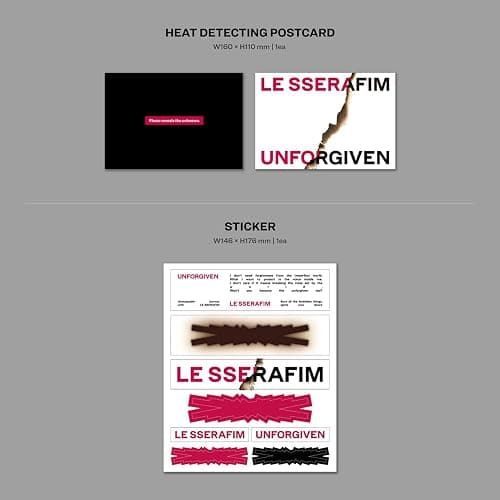 LE SSERAFIM - 1st Studio Album [UNFORGIVEN] (DUSTY AMBER Ver.) Outer Box + Booklet + CD + Photocard + Postcard + Heat Detecting Postcard + Sticker + Folding Poster + 2 Pin Badges + 4 Extra Photocards thumbnail 7