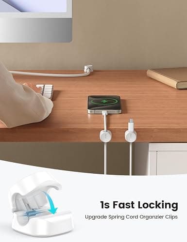 8Pack Cord Organizer [1s Lock] Spring Cable Management Clips - Lamicall Desk Cord Holder, Adhesive Cute Round Cable Clip, Phone Charger Wire Organizer Keeper for Nightstand Car Office Accessory, White thumbnail 2