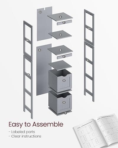 VASAGLE Bathroom Floor Cabinet, Bathroom Storage Organizer Rack Stand, Multifunctional Corner Unit, 2 Drawers, 55.7 Inches in Height, Dove Grey UBBC066G02 thumbnail 8