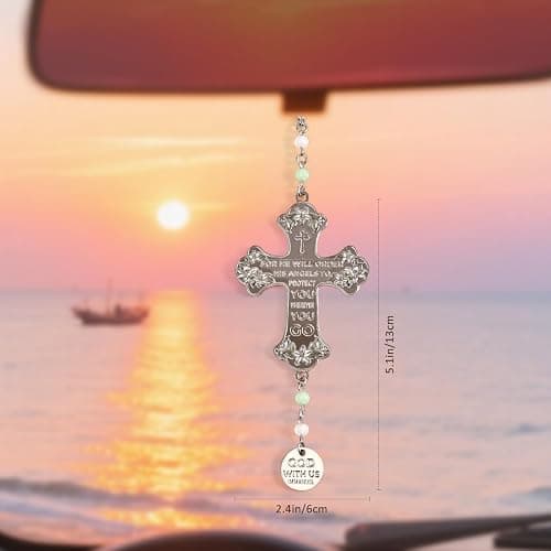 Cross Car Mirror Hanging Christian Gifts for Men Women, Metal Daily Bible Verse Car Rearview Decor Accessories, Christ Ornament Religious Gift for Truck Driver thumbnail 4
