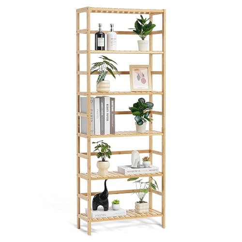 VEVOR 6-Tier Bamboo Shelf, Open Wood Bookshelf, Display Storage Rack Organizer, Freestanding Flower Plant Stand, Multifunctional Bamboo Bookshelf Ideal for Bathroom, Bedroom, Office, Study, Natural - Image 1