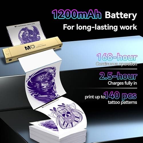 Tattoo Stencil Printer for Artist Unique Gold Tattoo Printer Professional-Grade Transfers Capable of Handling Complex Shading and Linework for Compatible with Smartphone & PC Tattoo Supplies thumbnail 6