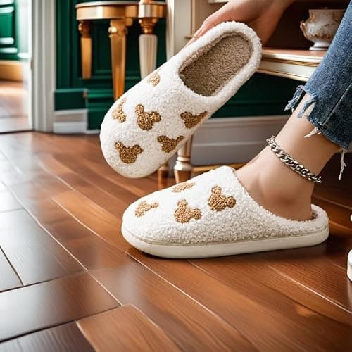 QBRIUQZP Bow Slippers for Women & Men - Floral Memory Foam Plush Slippers, Cute Cartoon Design, Warm Fluffy Fur Lined, Indoor Outdoor House Home Bedroom Shoes thumbnail 3