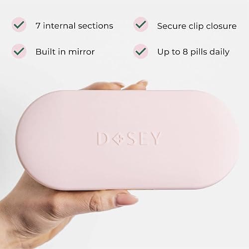 Dosey 7 Day Pill Compact Travel Pill Organizer - Pill Case with 7 Pill Compartments for Medicine Storage & Protection – Stylish & Elegant Medication Organizer with Mirror, Blush thumbnail 3