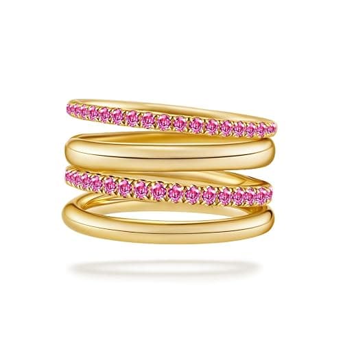 COLOYAN 18K Gold Plated Stackable Rings for Women Non Tarnish, Mixed Metals Multi Ring, Colored Cubic Zirconia Stacking Rings Jewelry - Image 1