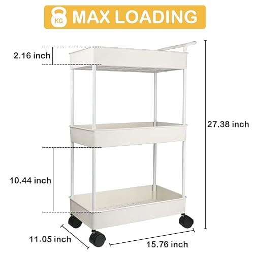 Volnamal Baby Diaper Caddy, Plastic Movable Cart for Newborn Nursery Essentials Diaper Storage Caddy Organizer for Changing Table & Crib, Easy to Assemble, Beige thumbnail 2