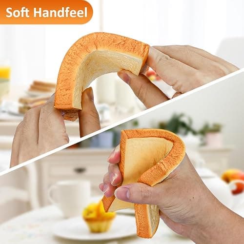Yatinkim 4 Pcs 4.3 Inch Fake Toast Slices Realistic Artificial Bread Decoration Faux Loaves Soft Bread Dessert Simulation Food Model for Home Kitchen Bakery Display Birthday Party Photography Props thumbnail 4