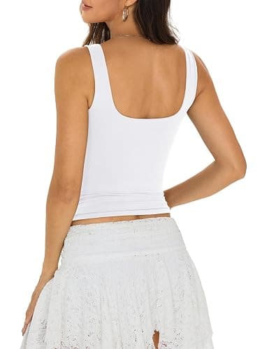 EasyGala Womens Padded Double Lined Tank Tops Square Neck Built in Bra Crop Tops Low Back Fitted Sleeveless Summer Outfits thumbnail 4