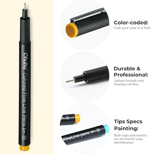 Ohuhu Colored Fineliner Drawing Pens: 18 Packs Fineliners 11 Colored Pens & 7 Assorted Point Sizes Black Micro Pen Waterproof for Drawing Sketching Anime Manga Artists Beginners - Hana Highway thumbnail 5