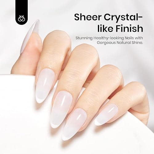 Beetles Milky White Gel Nail Polish No Wipe Gel Top Coat and Base Coat Set 3Pcs 15ml, Nude Jelly Color Long Lasting, Soak Off U V LED Nail Art Design for Women thumbnail 2