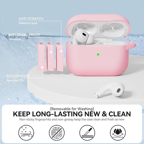 for AirPods Pro 2 Case, TNSNK Soft Silicone Case Cover Compatible with Airpods Pro 2nd/1st Generation for Women Girly, Pink iPod Cases with Cleaning Kit & Keychain, Anti-Scratch, Shockproof thumbnail 5