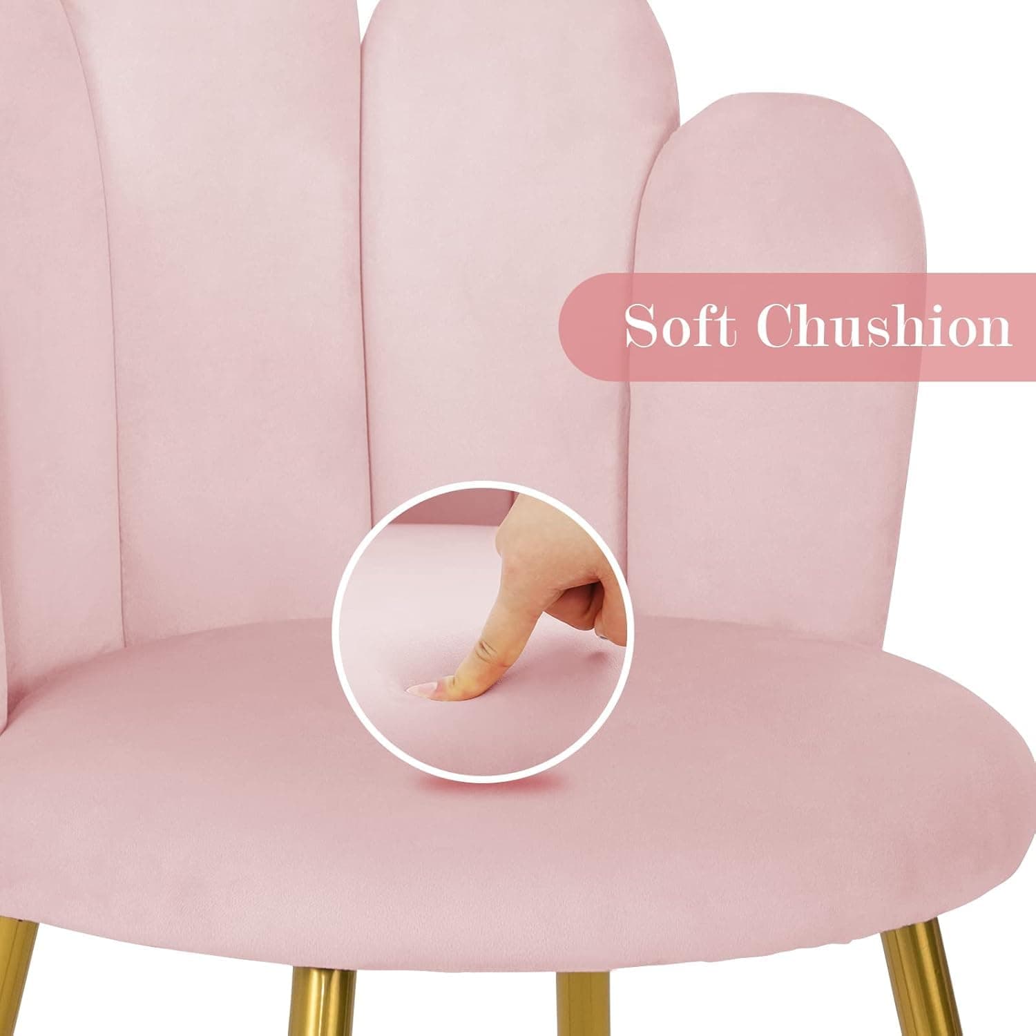 Okeysen Vanity Chair for Bedroom, Makeup Chair No Wheels - Midcentury Modern Velvet Chair with Back Support, Gold Legs with Anti-Slip Feet for Living Room (Pink) thumbnail 4