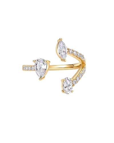 PAVOI 14K Gold Plated Cubic Zirconia Bypass Open Band Stackable Ring for Women | CZ Statement Eternity Rings thumbnail 3