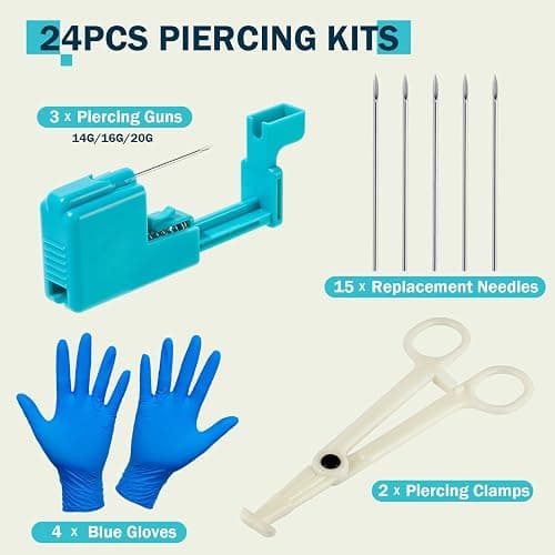 Beautidots 14G 16G 20G Body Piercing Kit for Belly Button/Lip/Tongue/Ear/Nose/Eyebrow/Nipple Piercing Gun Kits Safe Body Piercing Needle Tools for Women Men - 24pcs 14g/16g/20g tools thumbnail 3